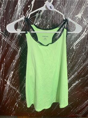 Justice Neon Lime Tank with Black Lace Trim‎